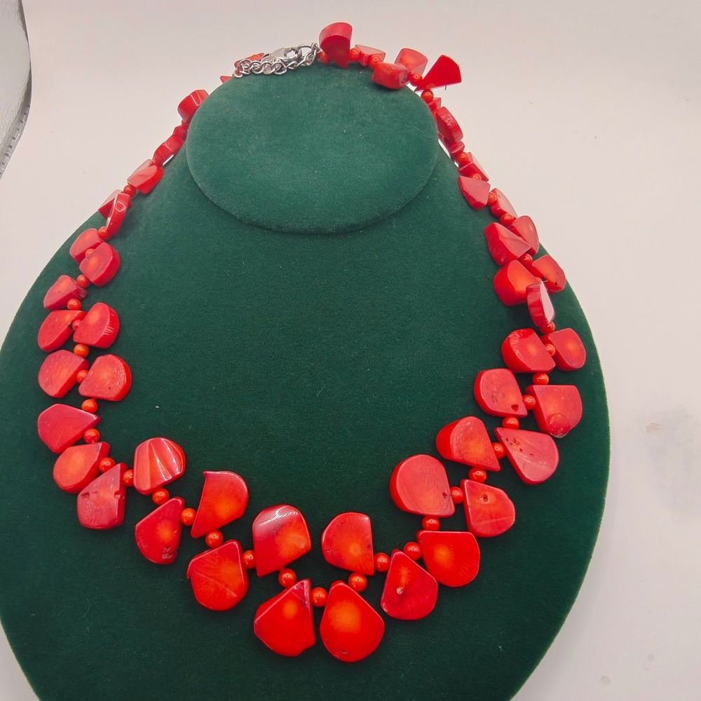 Lucas Lameth Natural Red Coral Silver Statement Bib Necklace Rare Vintage